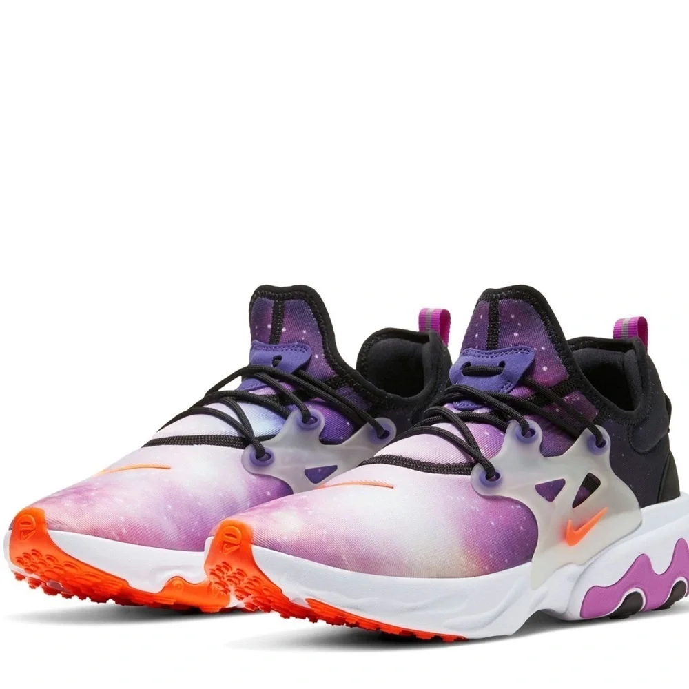 NIKE React Presto Print Big Kids' Shoes Black-Total Orange Tennis Shoes Sneakers